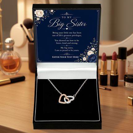 To My Big Sister Personalised Love Interlocking Hearts Necklace In Keepsake Box
