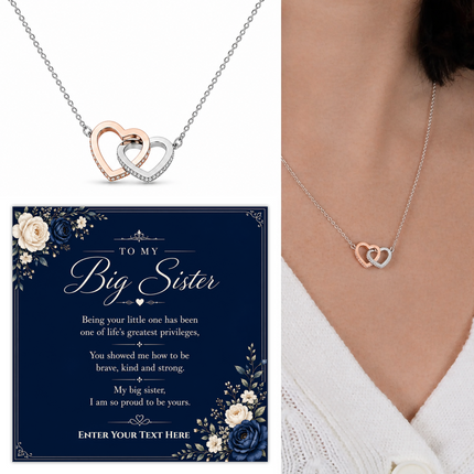 To My Big Sister Personalised Love Interlocking Hearts Necklace In Keepsake Box