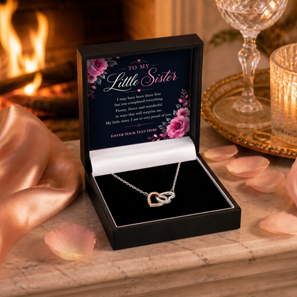 To My Little Sister Personalised Love Interlocking Hearts Necklace In Keepsake Box