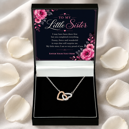 To My Little Sister Personalised Love Interlocking Hearts Necklace In Keepsake Box