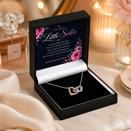 To My Little Sister Personalised Love Interlocking Hearts Necklace In Keepsake Box