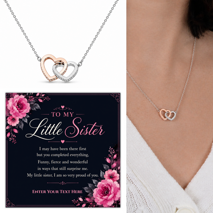 To My Little Sister Personalised Love Interlocking Hearts Necklace In Keepsake Box
