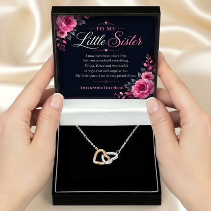 To My Little Sister Personalised Love Interlocking Hearts Necklace In Keepsake Box