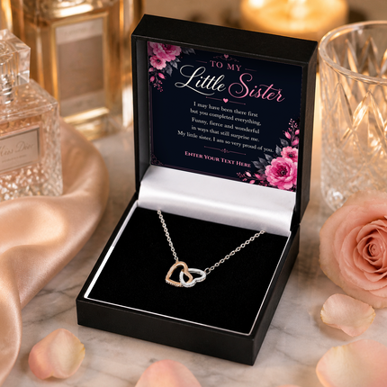 To My Little Sister Personalised Love Interlocking Hearts Necklace In Keepsake Box