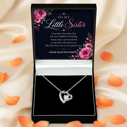 To My Little Sister Personalised Eternal Heart Necklace In Keepsake Box