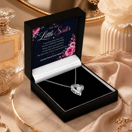 To My Little Sister Personalised Eternal Heart Necklace In Keepsake Box