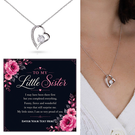 To My Little Sister Personalised Eternal Heart Necklace In Keepsake Box