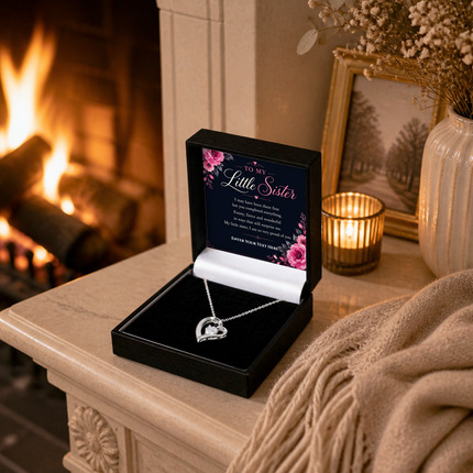To My Little Sister Personalised Eternal Heart Necklace In Keepsake Box