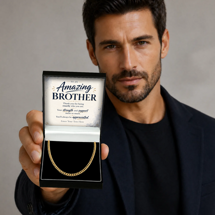To An Amazing Brother 18k Gold Plated Cuban Chain Necklace With Personalised Keepsake Box