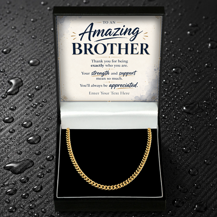 To An Amazing Brother 18k Gold Plated Cuban Chain Necklace With Personalised Keepsake Box