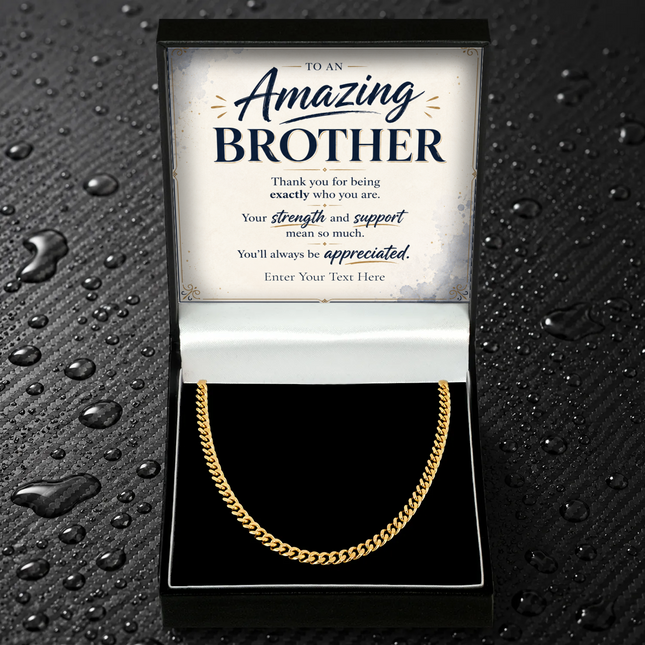 To An Amazing Brother 18k Gold Plated Cuban Chain Necklace With Personalised Keepsake Box