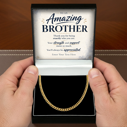 To An Amazing Brother 18k Gold Plated Cuban Chain Necklace With Personalised Keepsake Box