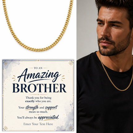 To An Amazing Brother 18k Gold Plated Cuban Chain Necklace With Personalised Keepsake Box