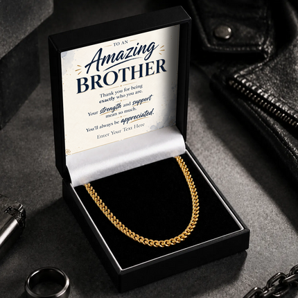 To An Amazing Brother 18k Gold Plated Cuban Chain Necklace With Personalised Keepsake Box