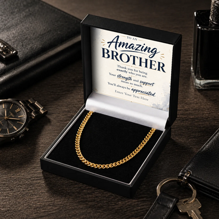 To An Amazing Brother 18k Gold Plated Cuban Chain Necklace With Personalised Keepsake Box