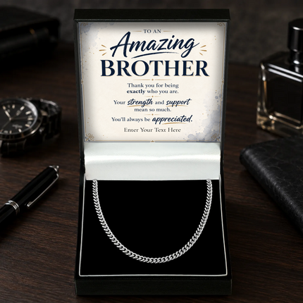 To An Amazing Brother Stainless Steel Cuban Chain Necklace With Personalised Keepsake Box