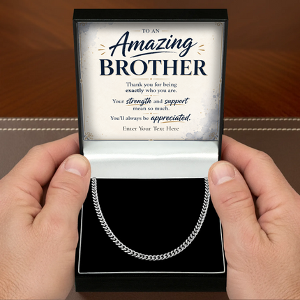 To An Amazing Brother Stainless Steel Cuban Chain Necklace With Personalised Keepsake Box