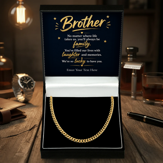 To My Brother 18k Gold Plated Cuban Chain Necklace With Personalised Keepsake Box