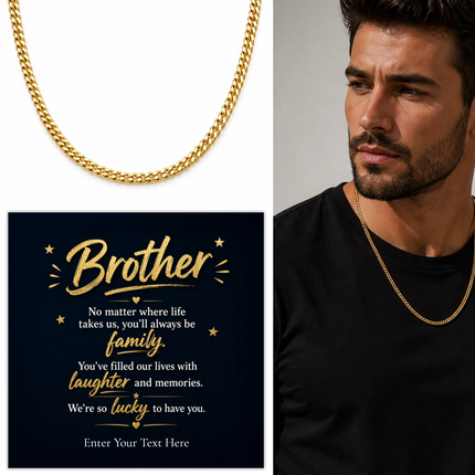 To My Brother 18k Gold Plated Cuban Chain Necklace With Personalised Keepsake Box