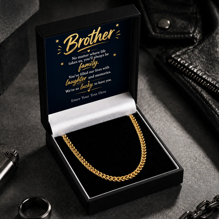 To My Brother 18k Gold Plated Cuban Chain Necklace With Personalised Keepsake Box