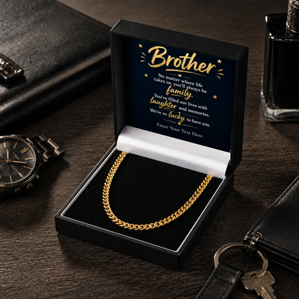 To My Brother 18k Gold Plated Cuban Chain Necklace With Personalised Keepsake Box