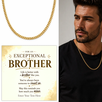 For An Exceptional Brother 18k Gold Plated Cuban Chain Necklace With Personalised Keepsake Box
