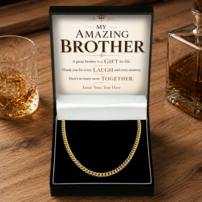 My Amazing Brother 18k Gold Plated Cuban Chain Necklace With Personalised Keepsake Box