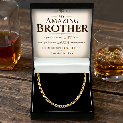 My Amazing Brother 18k Gold Plated Cuban Chain Necklace With Personalised Keepsake Box