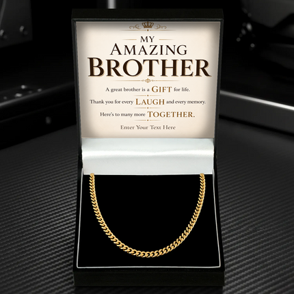 My Amazing Brother 18k Gold Plated Cuban Chain Necklace With Personalised Keepsake Box