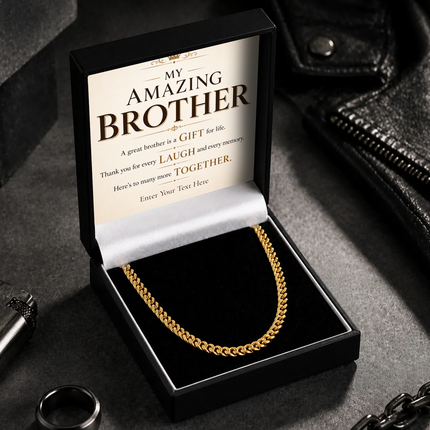 My Amazing Brother 18k Gold Plated Cuban Chain Necklace With Personalised Keepsake Box