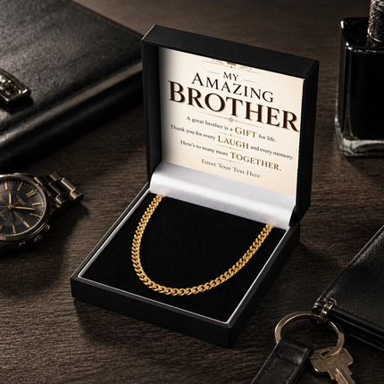 My Amazing Brother 18k Gold Plated Cuban Chain Necklace With Personalised Keepsake Box