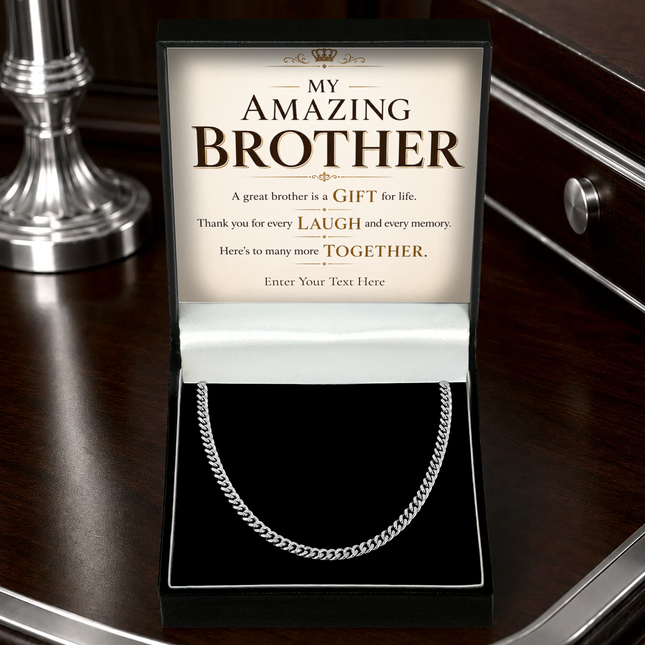 My Amazing Brother Stainless Steel Cuban Chain Necklace With Personalised Keepsake Box