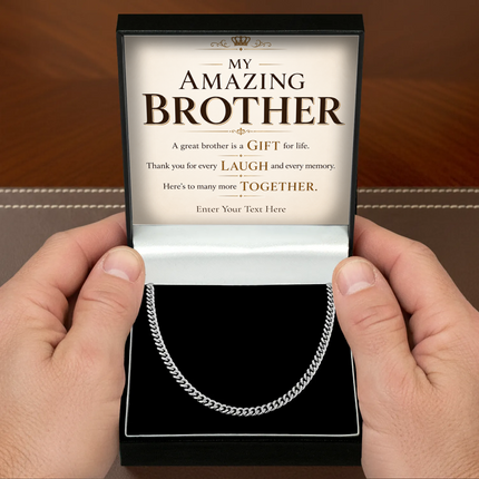 My Amazing Brother Stainless Steel Cuban Chain Necklace With Personalised Keepsake Box