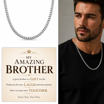 My Amazing Brother Stainless Steel Cuban Chain Necklace With Personalised Keepsake Box