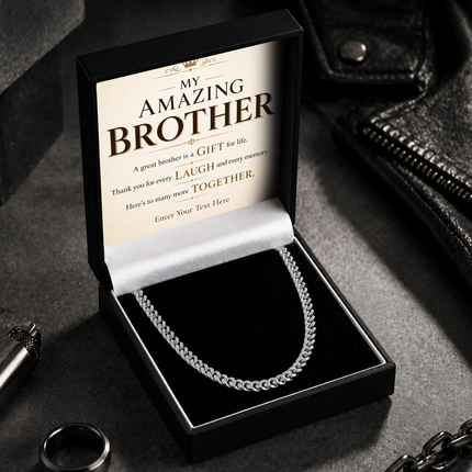 My Amazing Brother Stainless Steel Cuban Chain Necklace With Personalised Keepsake Box