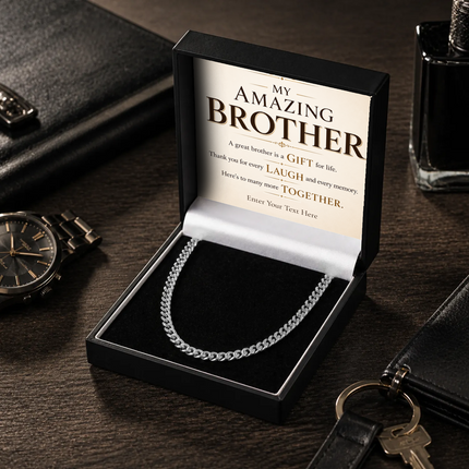 My Amazing Brother Stainless Steel Cuban Chain Necklace With Personalised Keepsake Box