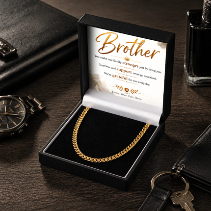Brother 18k Gold Plated Cuban Chain Necklace With Personalised Keepsake Box