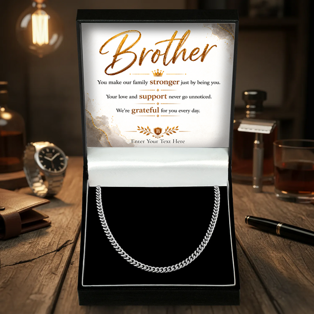 Brother Stainless Steel Cuban Chain Necklace With Personalised Keepsake Box