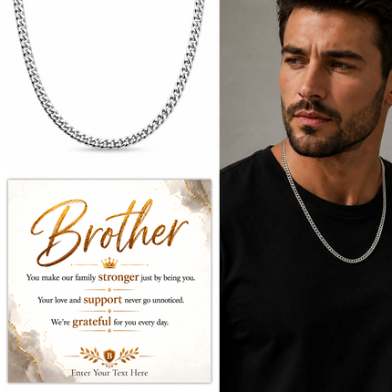 Brother Stainless Steel Cuban Chain Necklace With Personalised Keepsake Box