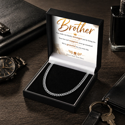 Brother Stainless Steel Cuban Chain Necklace With Personalised Keepsake Box