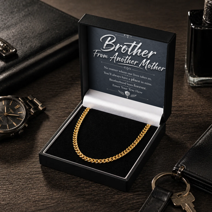 Brother From Another Mother 18k Gold Plated Cuban Chain Necklace With Personalised Keepsake Box