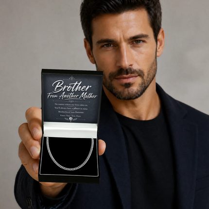 Brother From Another Mother Stainless Steel Cuban Chain Necklace With Personalised Keepsake Box
