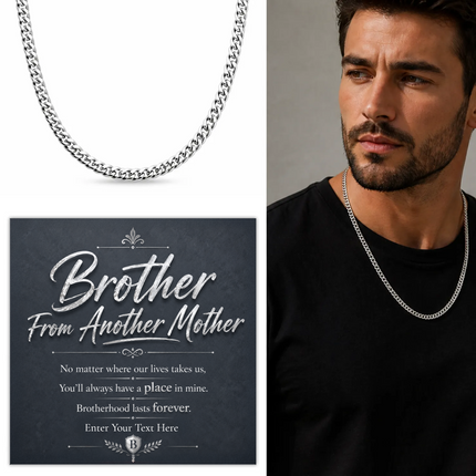Brother From Another Mother Stainless Steel Cuban Chain Necklace With Personalised Keepsake Box