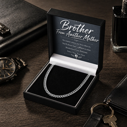 Brother From Another Mother Stainless Steel Cuban Chain Necklace With Personalised Keepsake Box