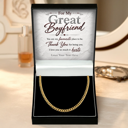 For My Great Boyfriend 18k Gold Plated Cuban Chain Necklace With Personalised