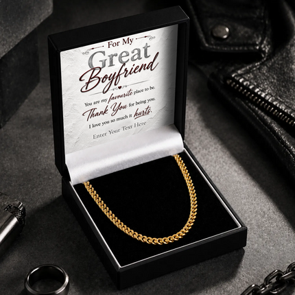 For My Great Boyfriend 18k Gold Plated Cuban Chain Necklace With Personalised