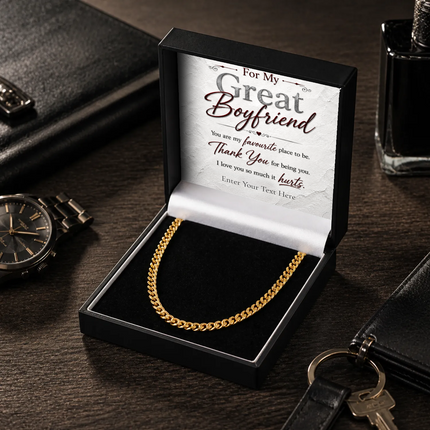For My Great Boyfriend 18k Gold Plated Cuban Chain Necklace With Personalised
