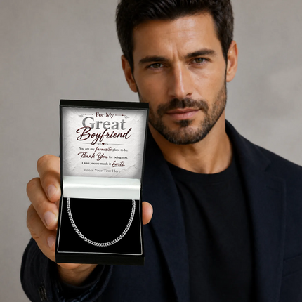 For My Great Boyfriend Stainless Steel Cuban Chain Necklace With Personalised