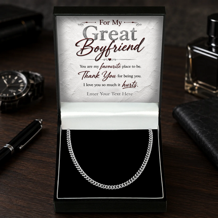 For My Great Boyfriend Stainless Steel Cuban Chain Necklace With Personalised