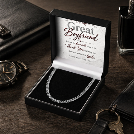 For My Great Boyfriend Stainless Steel Cuban Chain Necklace With Personalised